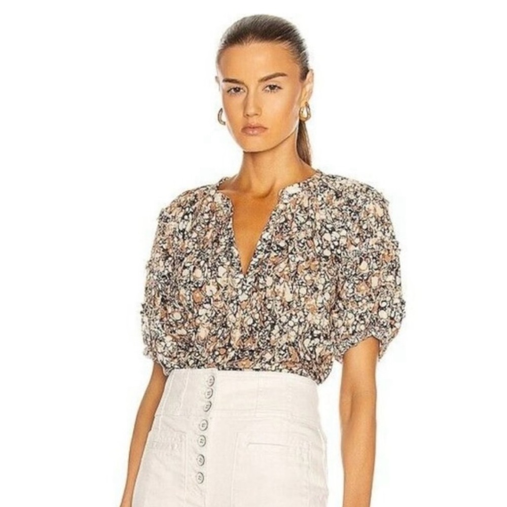 Ulla Johnson Aiko ruffled floral blouse short sleeve top in size 
0
